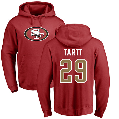 Men San Francisco 49ers Red Jaquiski Tartt Name and Number Logo #29 Pullover NFL Hoodie Sweatshirts